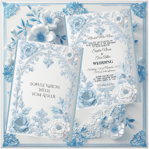Invitation Mariage Floral Bleu Blanc de Style Campagnard Fran