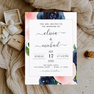 Invitation Mariage floral bleu bleu bleu bleu rose