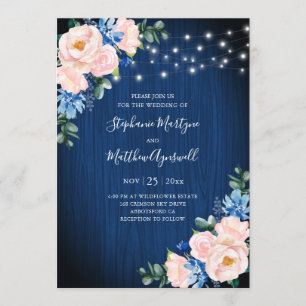 Invitation Mariage floral bleu bleu bleu bleu rose