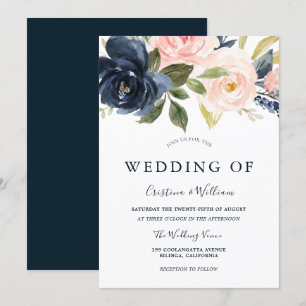 Invitation Mariage floral bleu bleu bleu bleu rose marine