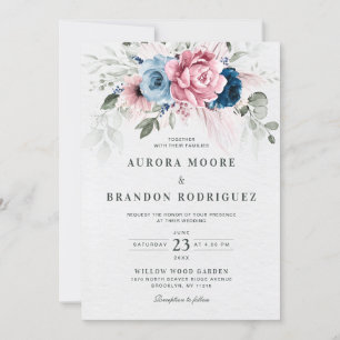 Invitation Mariage floral bleu bleu bleu pastel rose