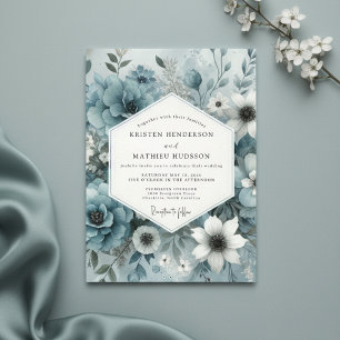 Invitation Mariage Floral Bleu Brumeux en Fleur