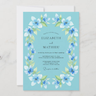 Invitation Mariage floral bleu ciel laurier