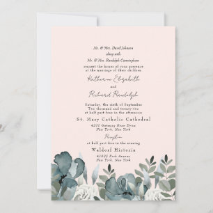 Invitation Mariage floral bleu clair élégant
