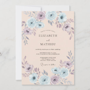 Invitation Mariage Floral Bleu Clair Éthéré Rose