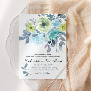 Invitation Mariage floral bleu clair jaune vert