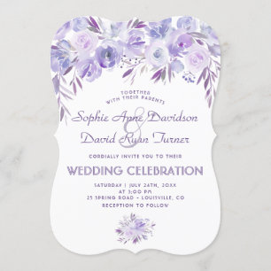 Invitation Mariage Floral bleu clair pourpre