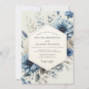 Invitation Mariage Floral Bleu Dépoussiéré