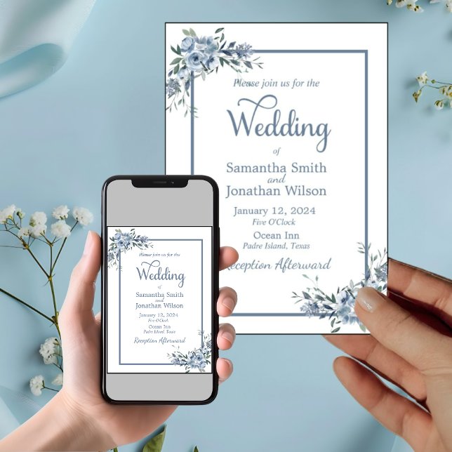 Invitation Mariage Floral bleu-Dusty moderne (Créateur téléchargé)
