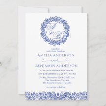 Mariage Floral Bleu Elégant Vintage Français