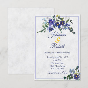 Invitation Mariage floral bleu et jaune d'aquarelle invitati