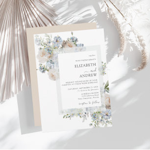 Invitation Mariage floral bleu et rose pâle moderne
