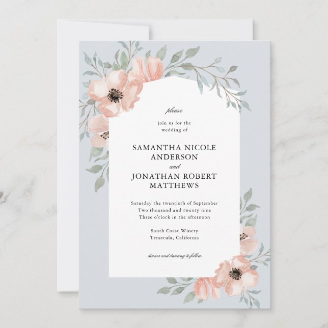 Invitation Mariage floral bleu foncé (Devant)