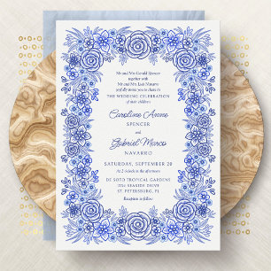 Invitation Mariage Floral bleu français