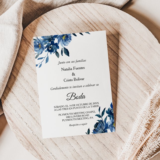 Invitation Mariage Floral bleu moderne (Créateur téléchargé)
