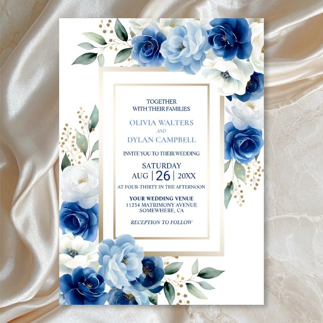 Invitation Mariage Floral bleu moderne (Créateur téléchargé)