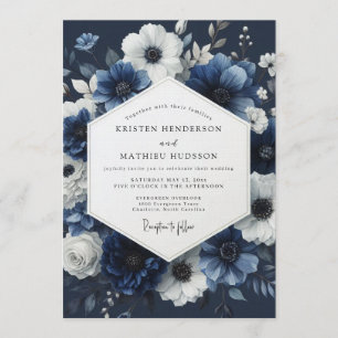Invitation Mariage Floral Bleu Nuit de la Marine
