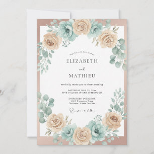 Invitation Mariage Floral Bleu Pêche sous une Arche