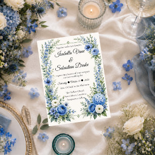 Invitation Mariage Floral Bleu Poussiéreux Élégant