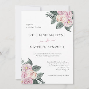 Invitation Mariage floral bleu rose Rose