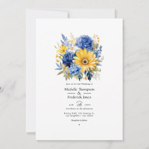 Invitation Mariage floral bleu royal et or