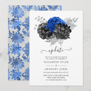 Invitation Mariage floral bleu royal, noir et argenté : mise 