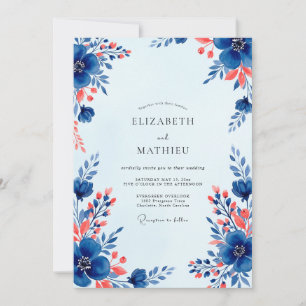 Invitation Mariage Floral Bleu Royal Vivace