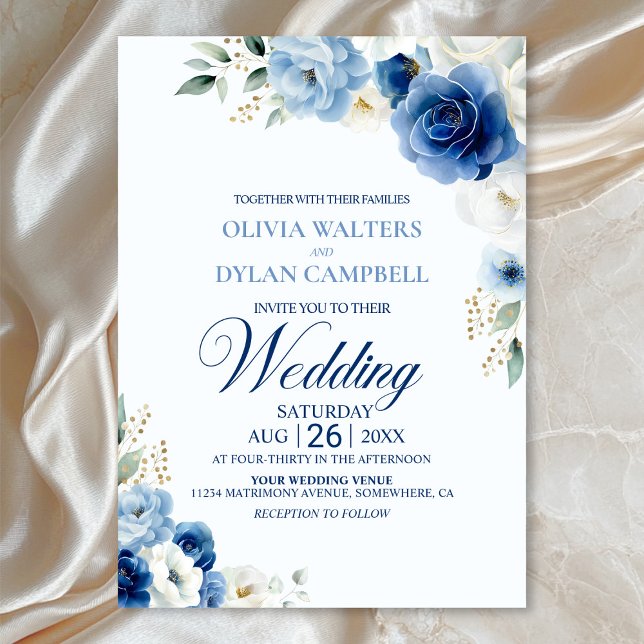 Invitation Mariage floral bleu rustique (Créateur téléchargé)