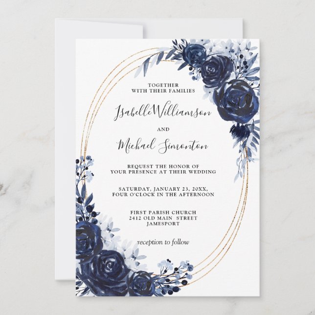 Invitation Mariage floral bleu rustique (Devant)