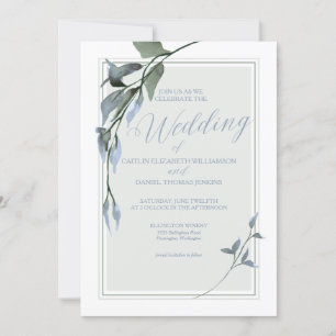Invitation Mariage floral bleu simple