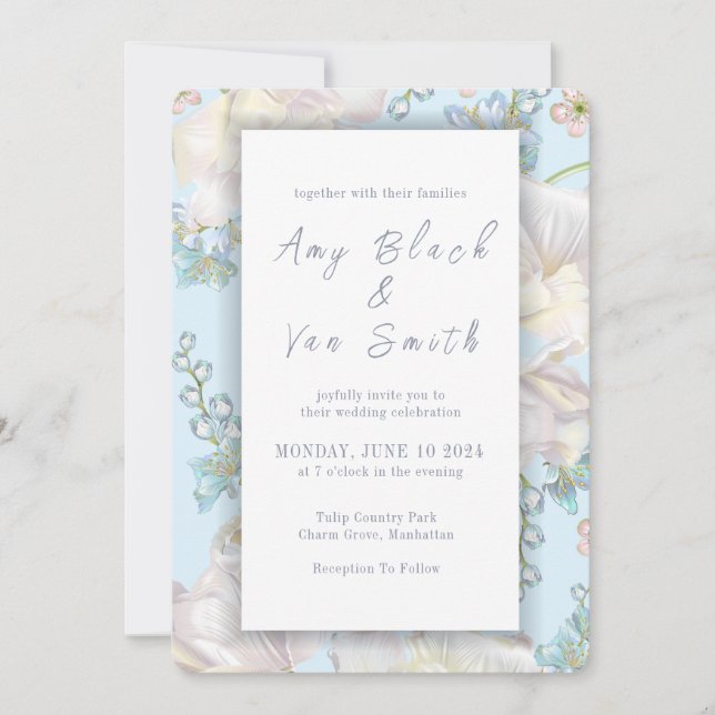 Invitation Mariage floral bleu Tulip (Devant)