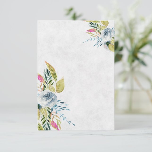 Invitation Mariage floral bleu vierge (Debout devant)