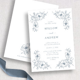 Invitation Mariage Floral Bleu Vintage