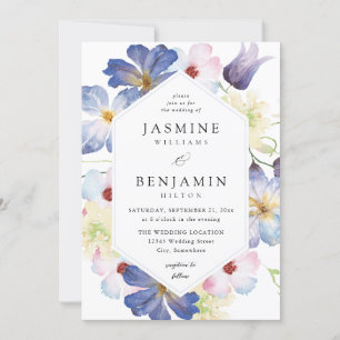 Invitation Mariage Floral bleu violet