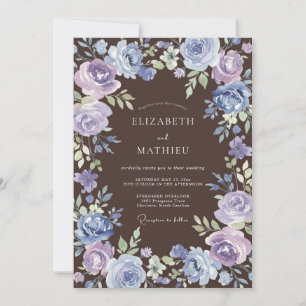 Invitation Mariage Floral Bleu Violet Painter