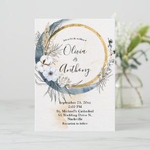 Invitation Mariage Floral Blue Gold Boho
