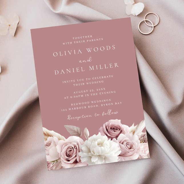 Invitation Mariage Floral Blush Rose Dusty (Créateur téléchargé)