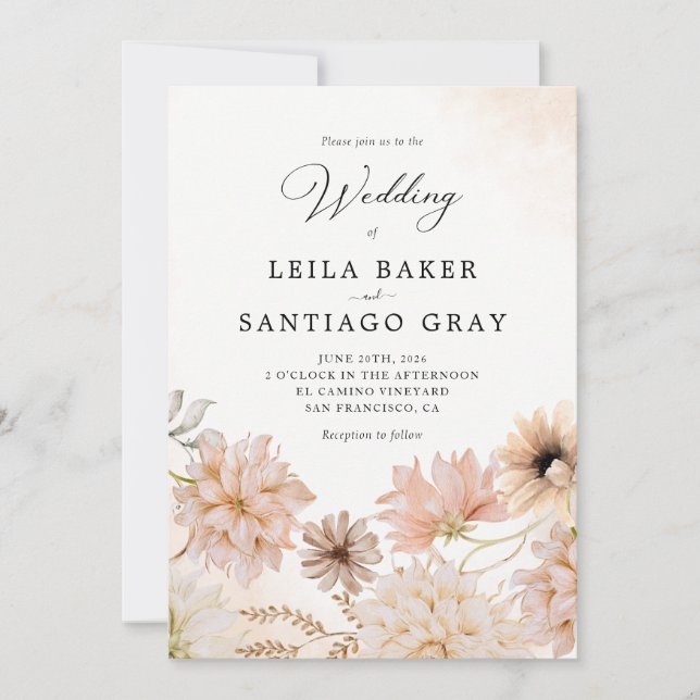Invitation Mariage floral bohème (Devant)