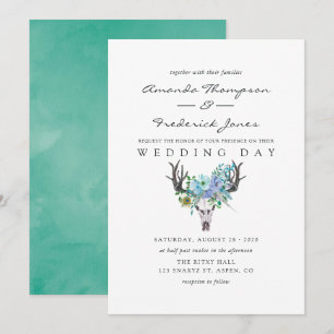 Invitation Mariage floral bohème aquarelle bleu et menthe