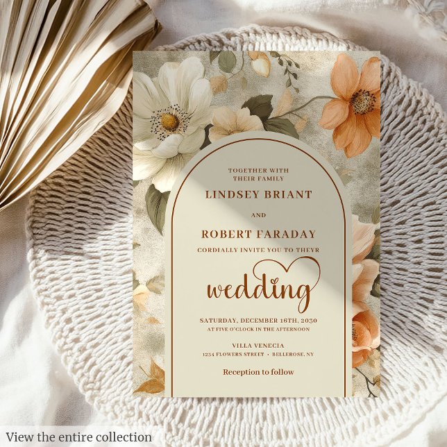 Invitation Mariage Floral Bohème Cuivre Ivoire Sage Intempore (Timeless Boho Copper Ivory Sage Floral Wedding Invitation)