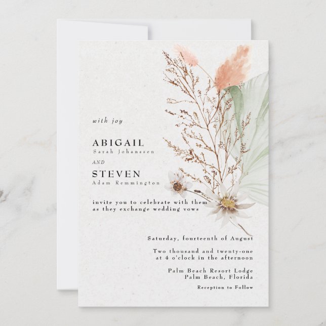 Invitation Mariage Floral Bohème Romantique (Devant)