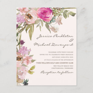 Invitation Mariage Floral Bohème Rose Pâle et Lavande