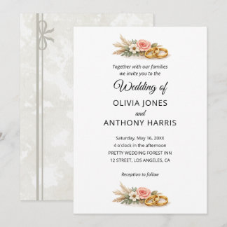 Invitation Mariage Floral Bohème Rustique Aquarelle
