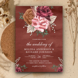 Invitation Mariage Floral Bohème Rustique Cannelle Terre