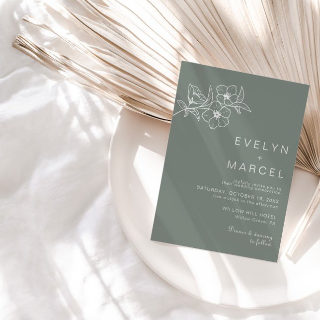 Invitation Mariage floral bohème vert destination  (Créateur téléchargé)