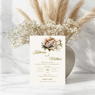 Invitation Mariage floral boho avec anneaux