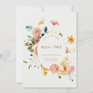 Invitation Mariage floral Boho Beige Enregistrer la date