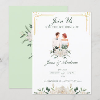 Invitation Mariage Floral Boho Blanc Et Vert