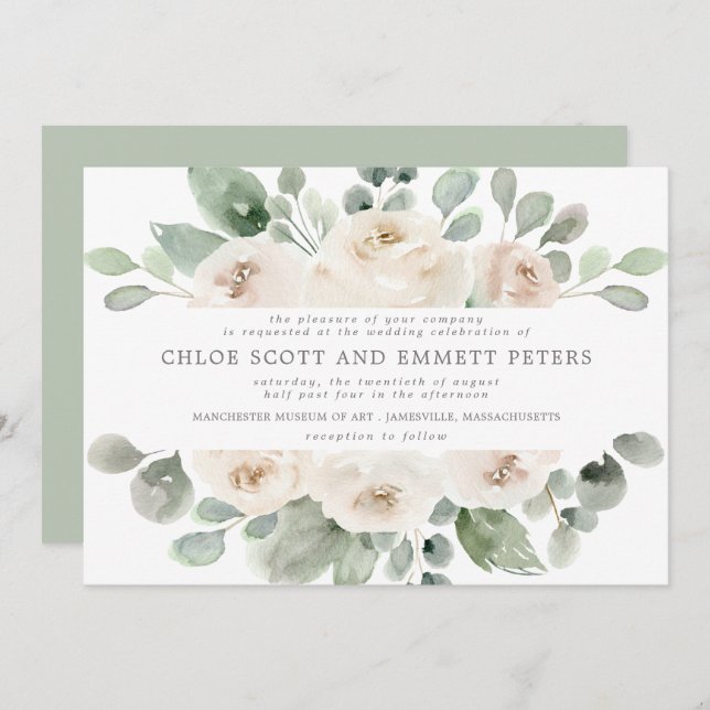 Invitation Mariage floral Boho blanc rose moderne (Devant / Derrière)