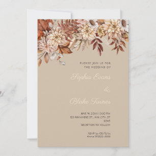 Invitation Mariage Floral Boho Brun Hiver Vanille Foncé